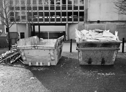 Construction site with builders waste piles in South East London