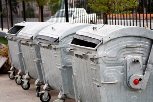 Recycling bins and waste segregation at a construction site